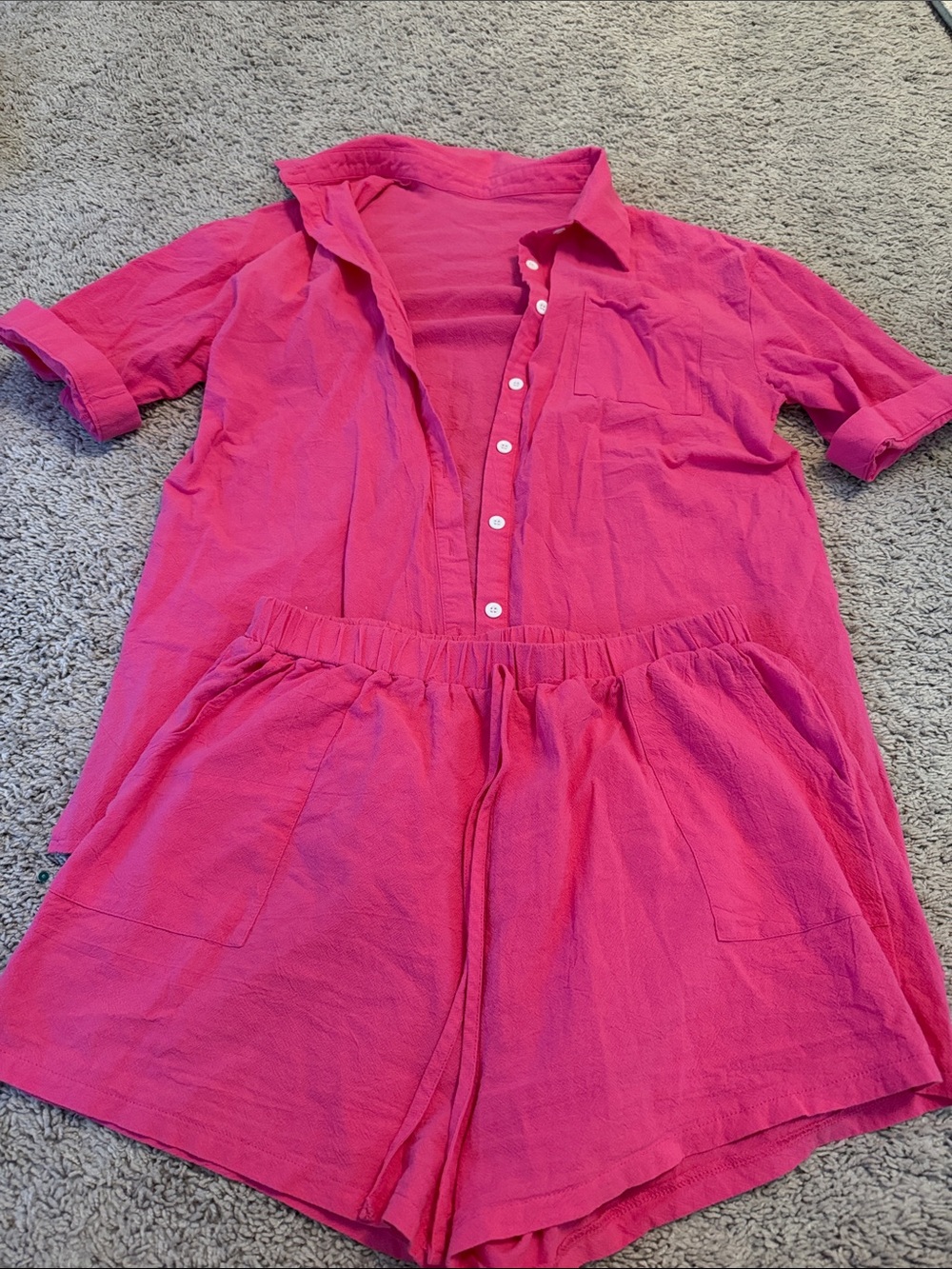 SHEIN Pink Two-Piece Shirt and Shorts Set